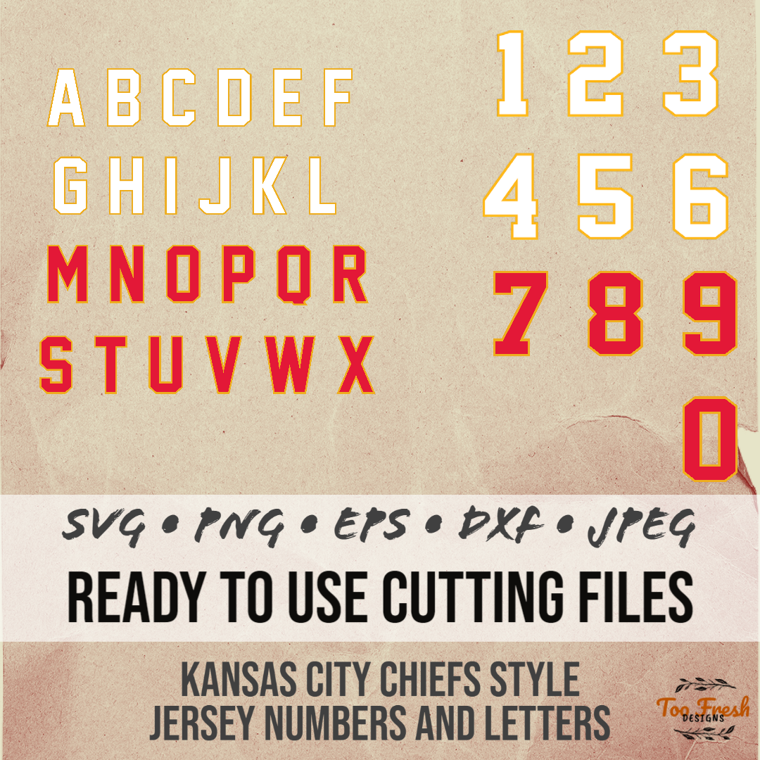 Kansas City Chiefs Style Jersey Numbers and Letters Digital Vector