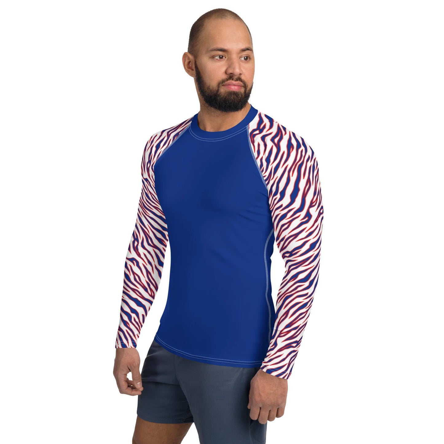 Buffalo Bills Style Tiger Stripe Men's Athletic Long Sleeve - Blue