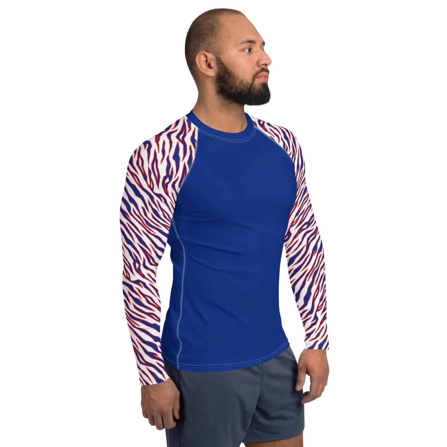 Buffalo Bills Style Tiger Stripe Men's Athletic Long Sleeve - Blue