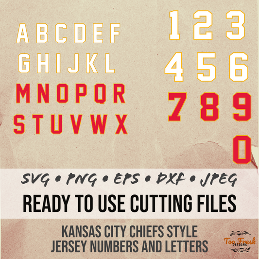 Kansas City Chiefs Style Jersey Numbers and Letters Digital Vector Download