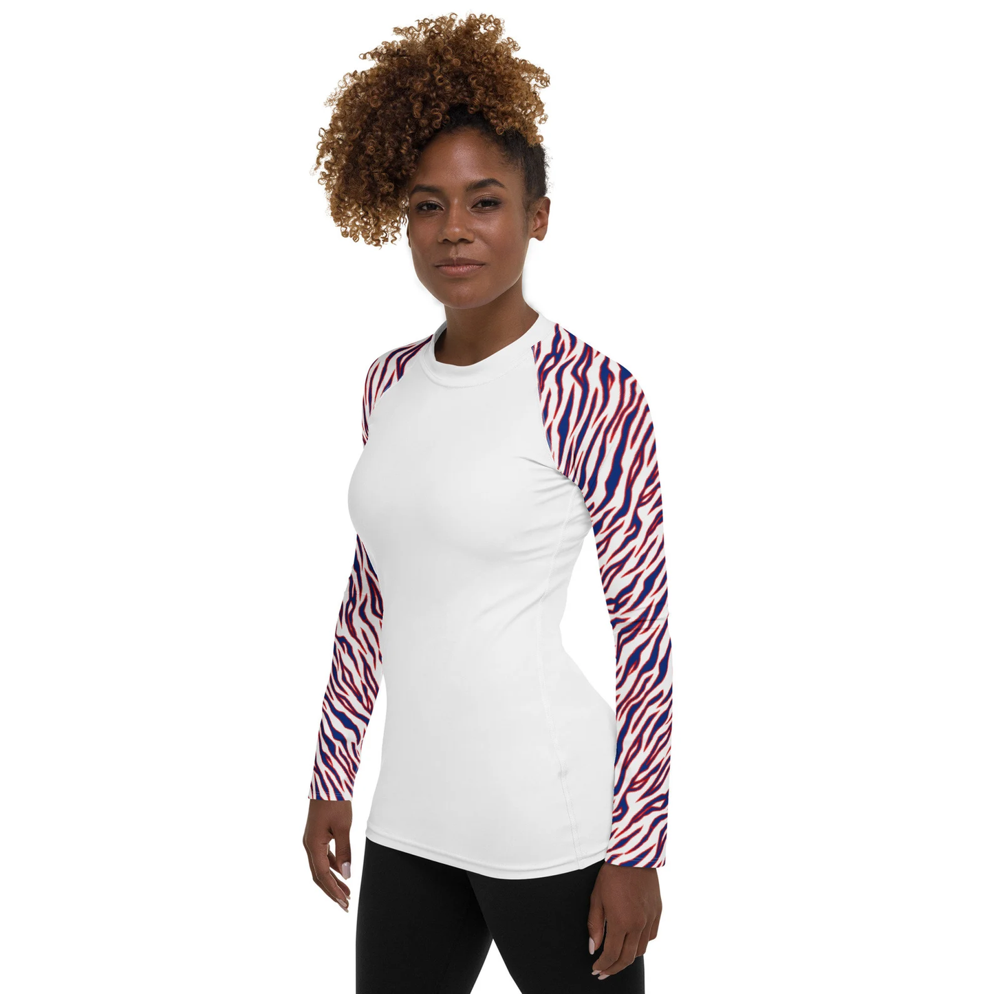 Buffalo Bills Style Tiger Stripe Women's Athletic Long Sleeve - White