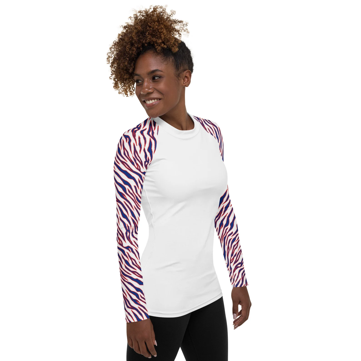 Buffalo Bills Style Tiger Stripe Women's Athletic Long Sleeve - White