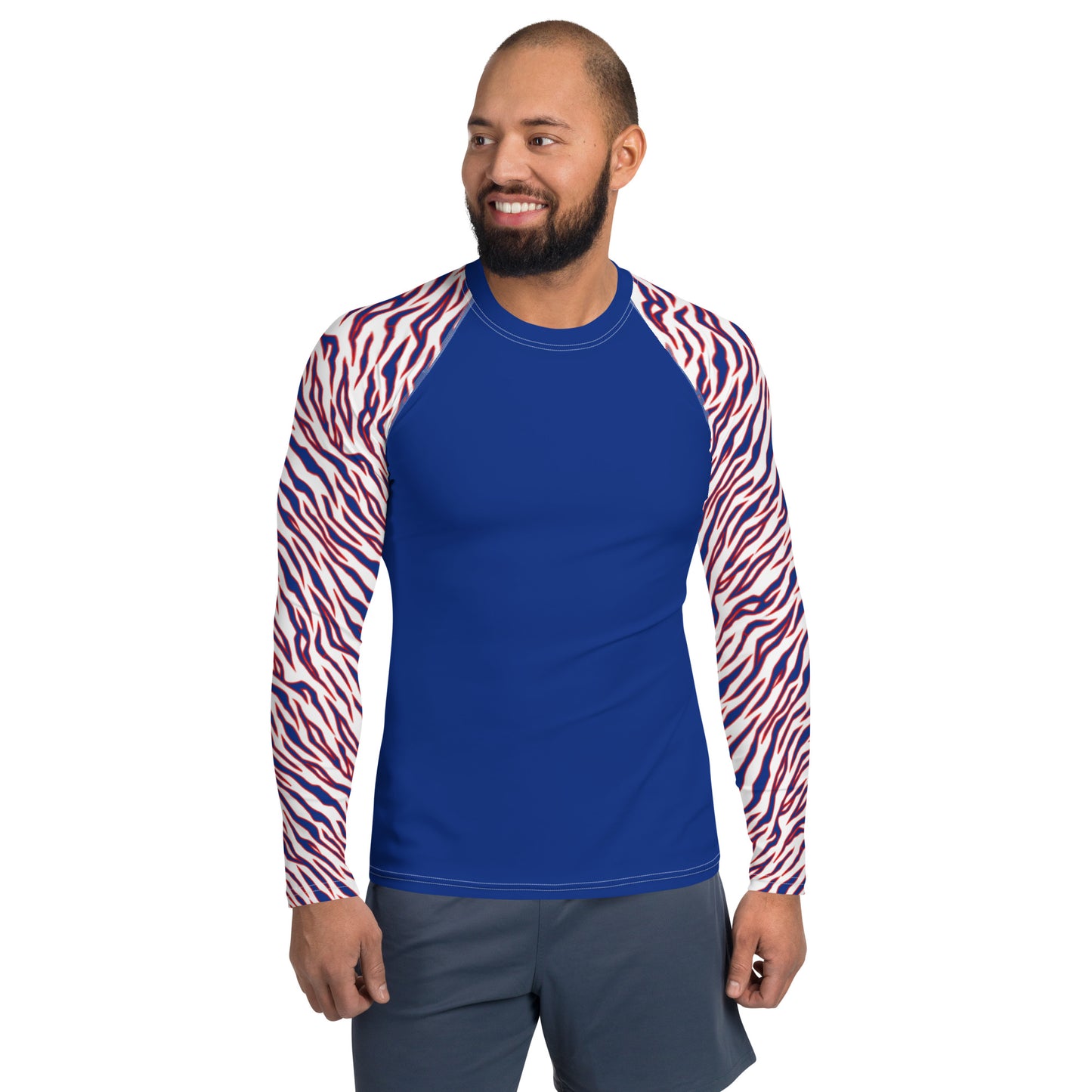 Buffalo Bills Style Tiger Stripe Men's Athletic Long Sleeve - Blue