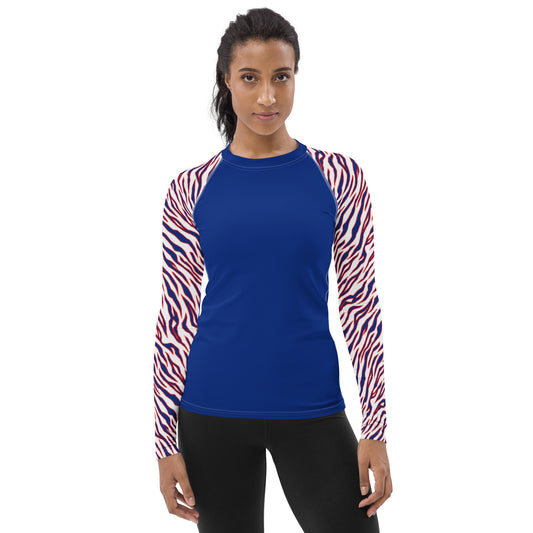 Buffalo Bills Style Tiger Stripe Women's Athletic Long Sleeve - Blue